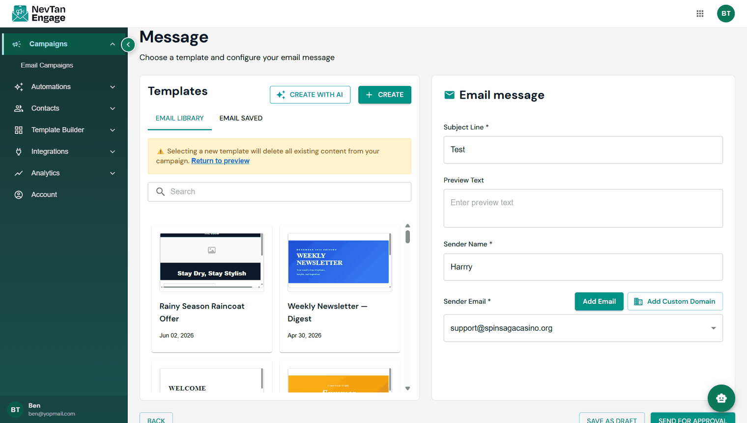The campaign message fields